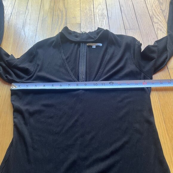 Rebecca Minkoff Size L Black Ribbed High Neck Cutout Long Sleeve Bodycon Dress - Picture 8 of 14